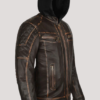 Mens Stylish Retro Brown Leather Jacket With Hoodie - Image 3
