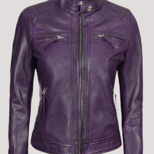 Leather Jacket Purple Womens