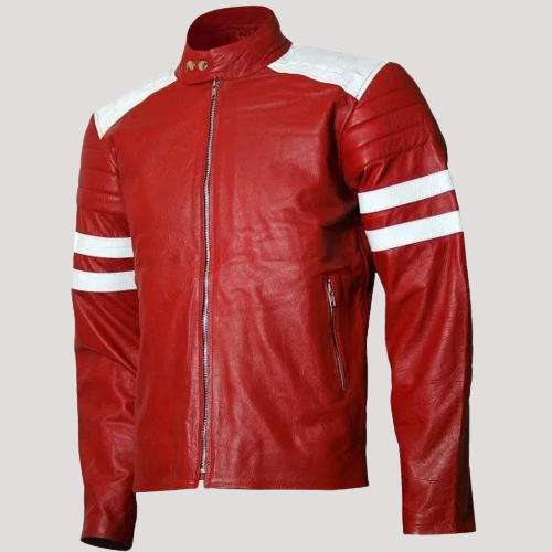 Leather Jacket With White Stripes - Color Jackets