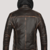 Mens Stylish Retro Brown Leather Jacket With Hoodie - Image 4
