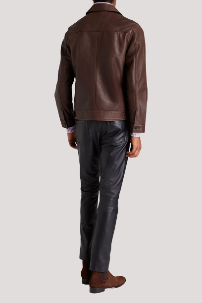 Officine Generale Kael Pebbled Brown Leather Jacket - Image 3