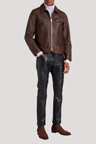 Officine Generale Kael Pebbled Brown Leather Jacket - Image 2
