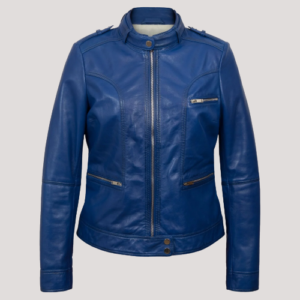 Women's Stylish Blue Leather Jacket