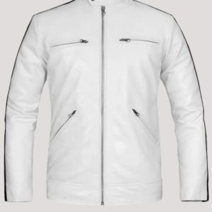 Mens White Leather Motorcycle Jacket