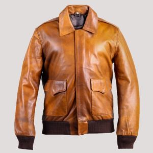 Tan Leather Bomber Jacket