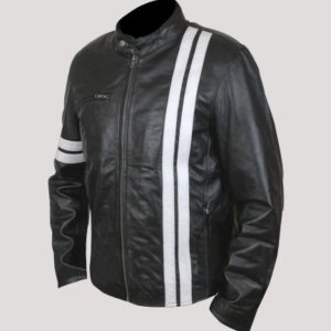 Black Leather Jacket With White Stripes