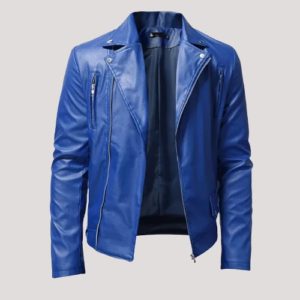 Blue Leather Moto Jacket