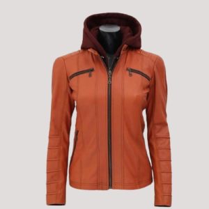 Leather Jacket Hood Womens