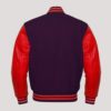 Mens Purple Wool Red Leather Sleeves Varsity Jacket - Image 2