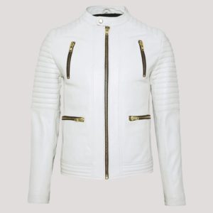 Men's White Biker Leather Jacket