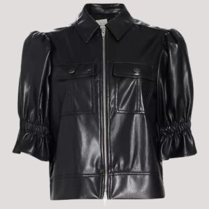 Puff Shoulder Leather Jacket