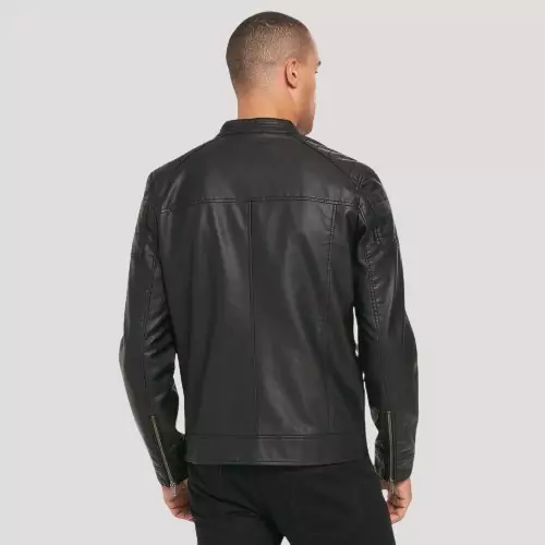 Mens Black Rivet Leather Biker Jacket - Image 4