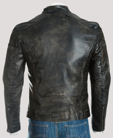 Mens Casper Vintage Antique Biker Style Leather Jacket - Image 3