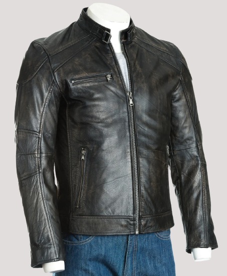 Mens Casper Vintage Antique Biker Style Leather Jacket - Image 2