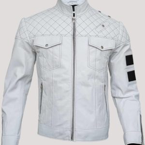 White Leather Motorcycle Jacket Mens