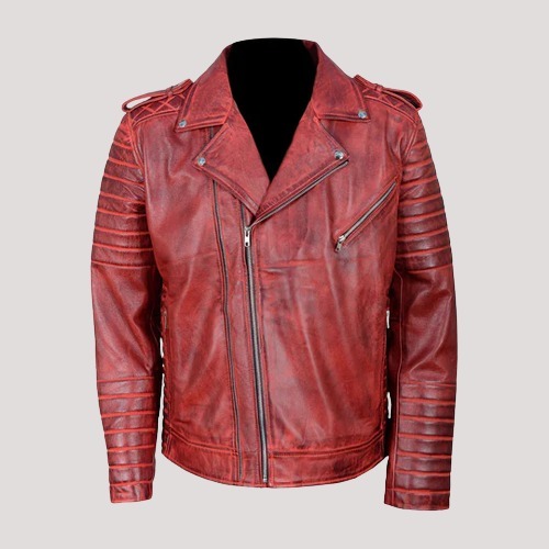 Antique Red Quilted Biker Jacket