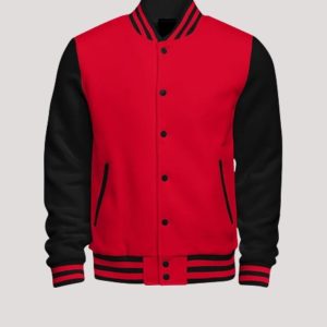 Casual Red And Black Varsity Jacket