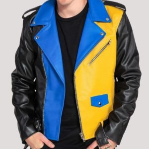 Color Block Biker Leather Jacket