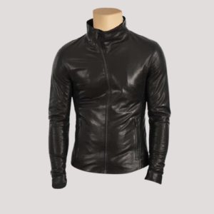 High Neck Black Leather Jacket