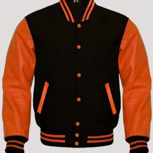 Mens Black And Orange Varsity Jacket