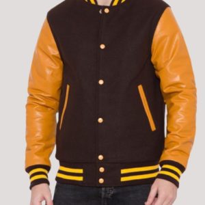 Mens Brown And Gold Bomber Jacket