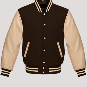 Mens Brown Varsity Jacket With Leather Sleeves