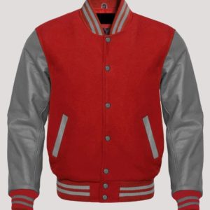 Mens Red And Grey Bomber Varsity Jacket