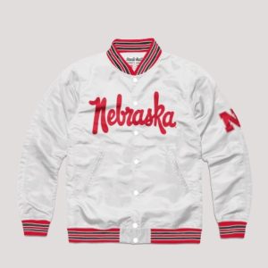 Nebraska Script White Varsity Jacket