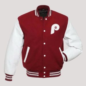 Philadelphia Phillies Burgundy And White Varsity Jacket