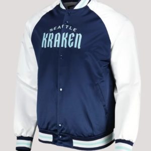 Primetime Seattle Kraken Blue And White Satin Jacket