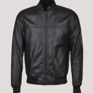 Slim Fit Bomber Black Leather Jacket