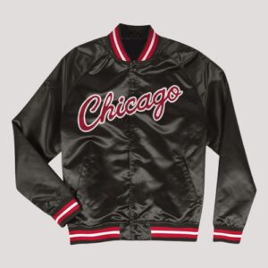 Chicago Bulls Vintage Black Bomber Varsity Satin Jacket