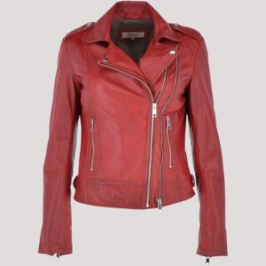 Ciara Twin Zip Fastening Red Leather Jacket