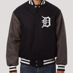 Detroit Tigers Black And Grey Wool Varsity Jacket