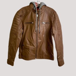 Men Leather Hooded Jacket