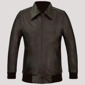 Mens Brown Wax Bomber Leather Jacket