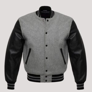 Mens Gray And Black Varsity Jacket