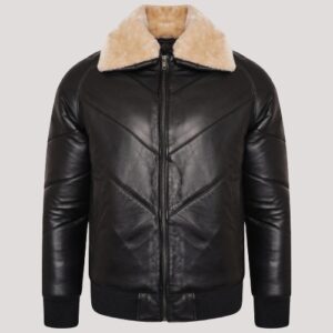 Mens Leather Bomber Jacket With Fur Hood