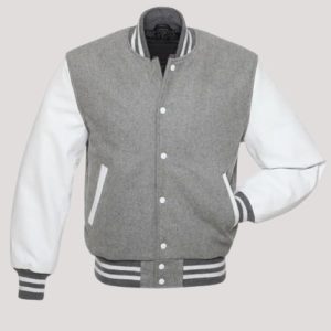 Mens White And Grey Varsity Jacket