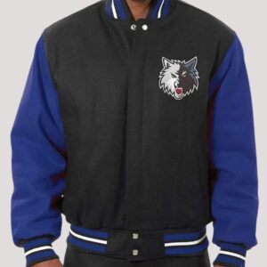 Minnesota Timberwolves Black And Blue Wool Varsity Jacket