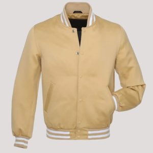 Sand Brown Varsity Satin Jacket