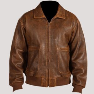 Vintage Brown Leather Bomber Jacket