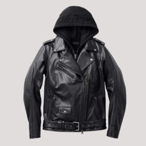 Womens Black Leather Jacket With Hood