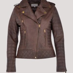 Womens Distressed Leather Brown Jacket