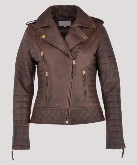 Womens Distressed Leather Brown Jacket