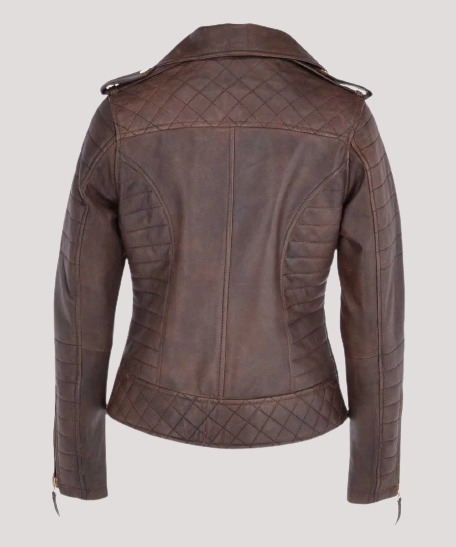 Women's Distressed Brown Biker Leather Jacket - Image 3