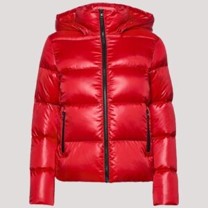 Glossy Reds Hooded Puffer Jacket