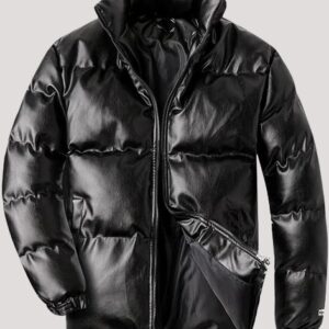 Men Leather Puffer Jacket