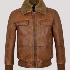 Mens Fur Collar Brown Bomber Jacket