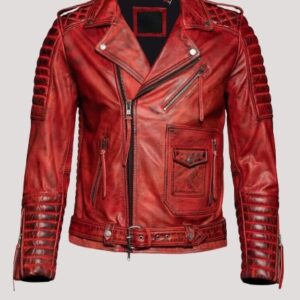 Mens Red Leather Biker Jacket